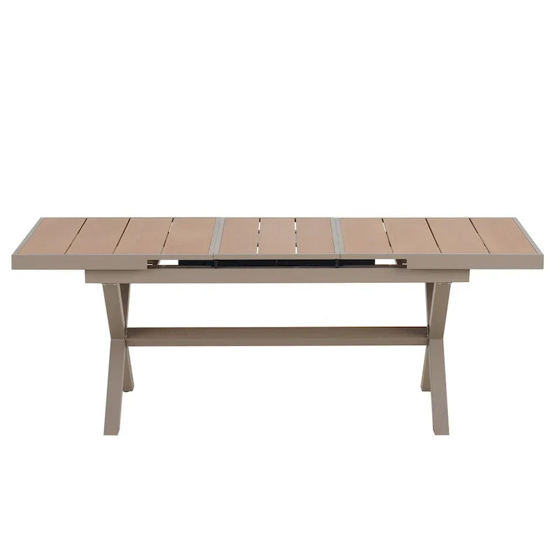 7-delige uitschuifbare eethoek voor buiten met uitschuifbare tafel en 6 stoelen met armleuningen