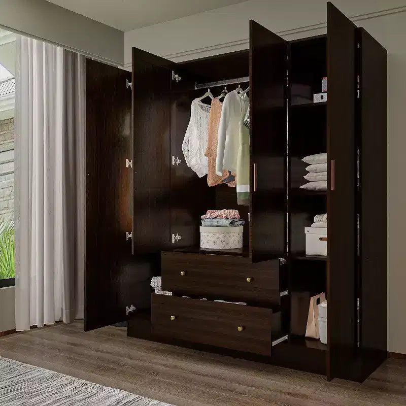 Hitow Kleiderschrank mit 2 großen Schubladen, mittigem Hängbereich und Spiegel, minimalistischer Stil