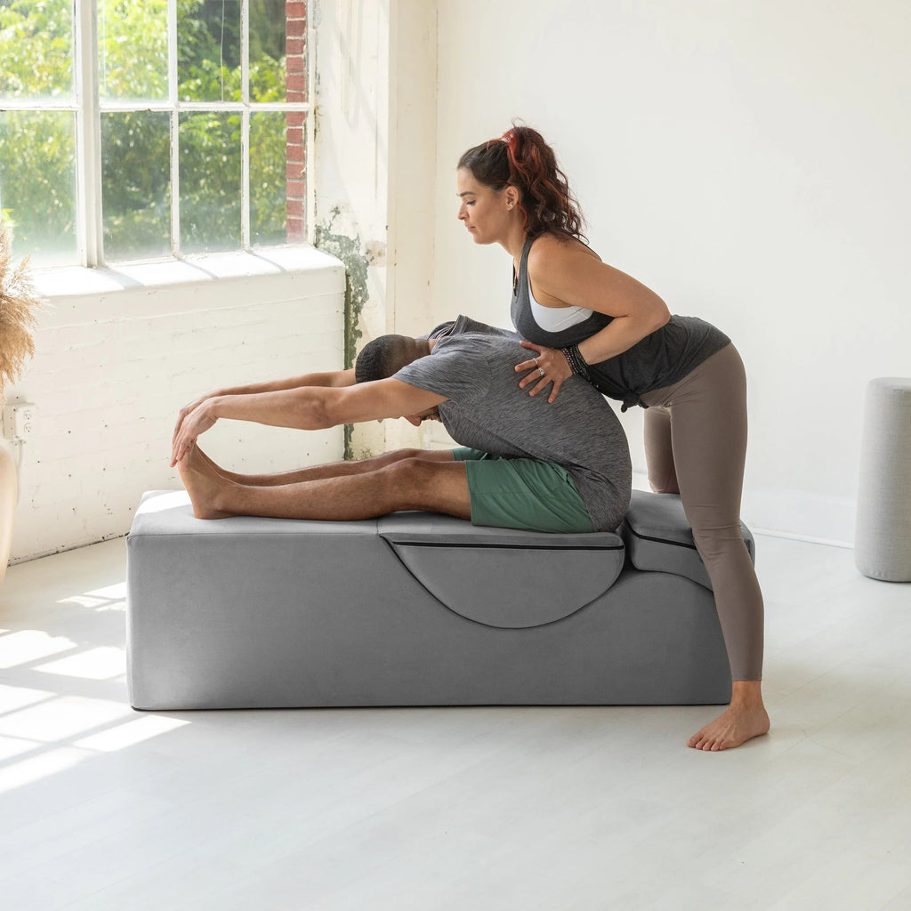 Méridienne convertible Avana Kami / yoga et massage - pouf 2-en-1 avec chaise longue de yoga pliable dissimulée, microvelours - N/A