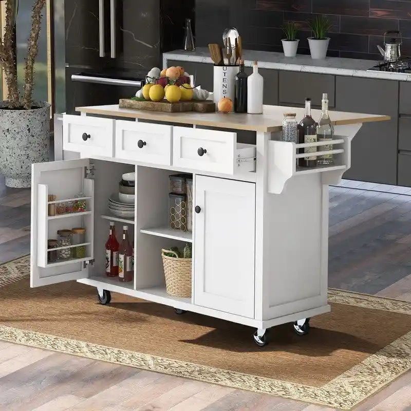 Îlot de cuisine portable à roulettes avec rangement