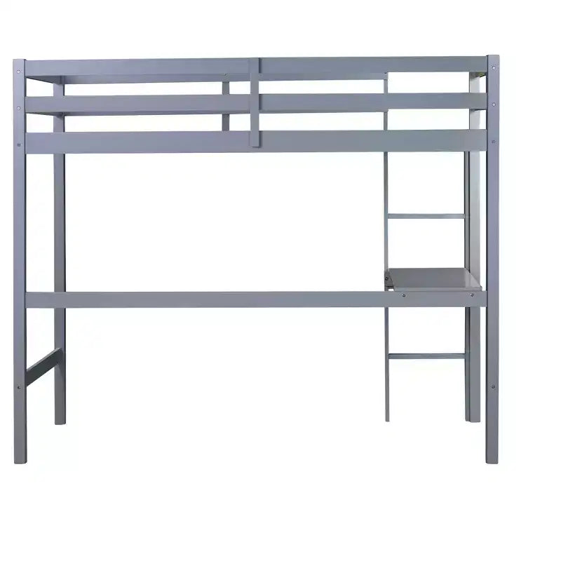 Lit mezzanine minimaliste Okak avec échelle, lit mezzanine pour lit simple en bois d’hévéa avec garde-corps de sécurité et bureau intégré, cadre de lit pour enfants et adolescents