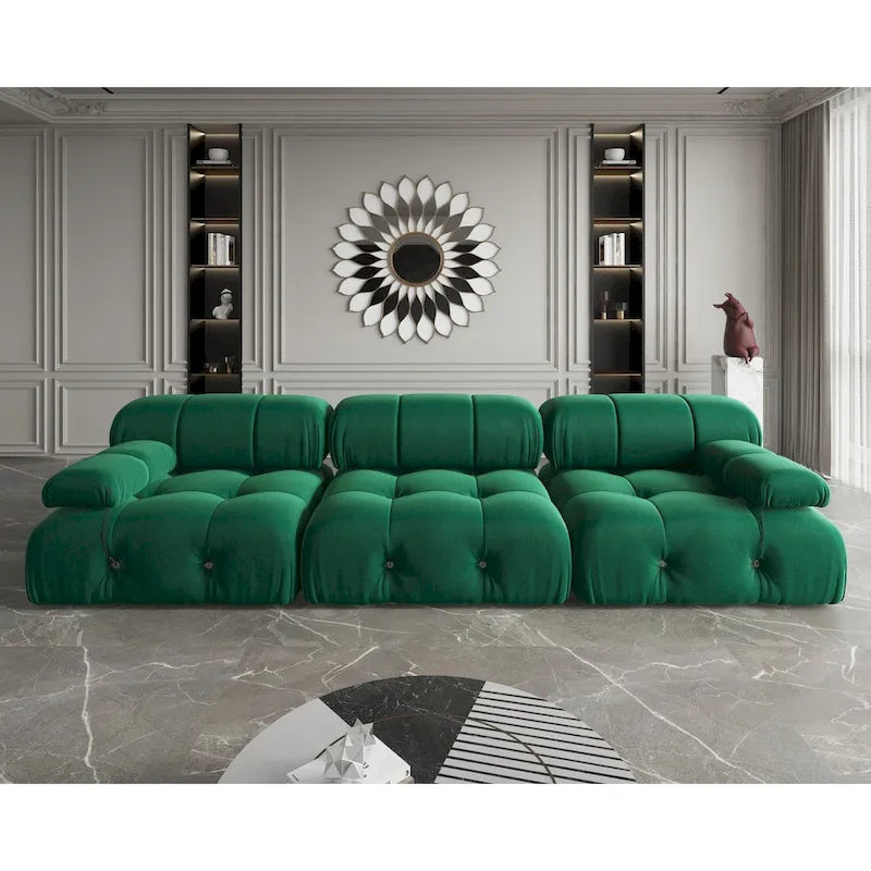 Modulares Samtsofa mit 3 Sitzplätzen, beidseitig montierbar