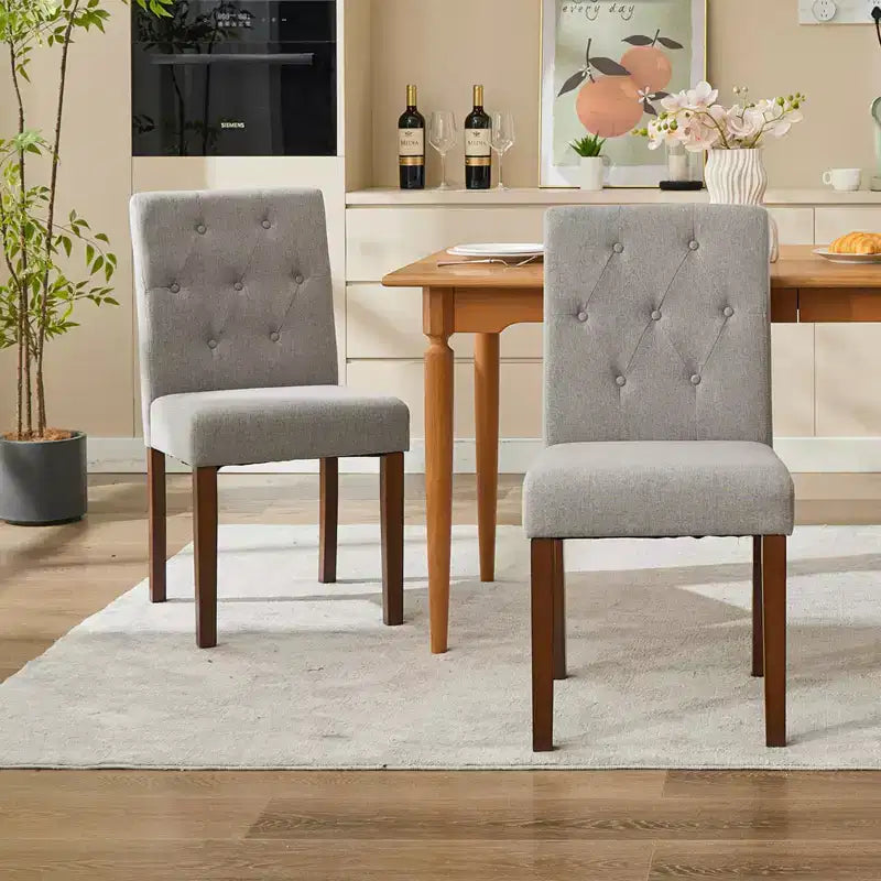 Esszimmerstühle im Parsons-Stil mit Knopfheftung, 6er- / 4er-Set - gepolsterte Küchenstühle aus Stoff mit Holzbeinen und gepolsterten Sitzflächen - Möbel für Wohnzimmer und Küche