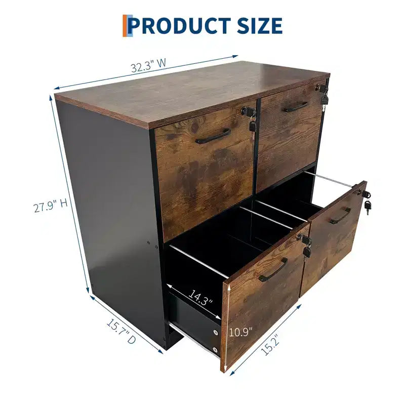 Classeur à 4 tiroirs avec serrure et support pour imprimante, meuble de classement en bois pour bureau à domicile, rangement avec rail de suspension réglable