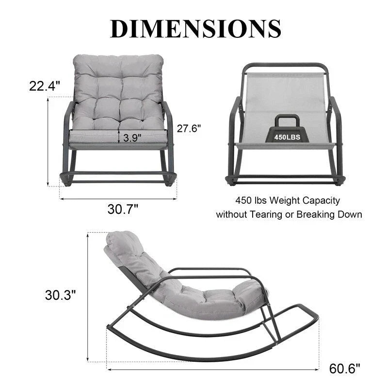 Übergroßer Schaukel-Loungesessel, extra großer Outdoor-Liegestuhl für 450 lbs mit wasserabweisenden Kissen
