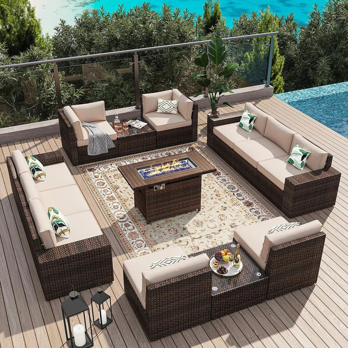 Set di mobili da patio da 13 pezzi con tavolo focolare 44