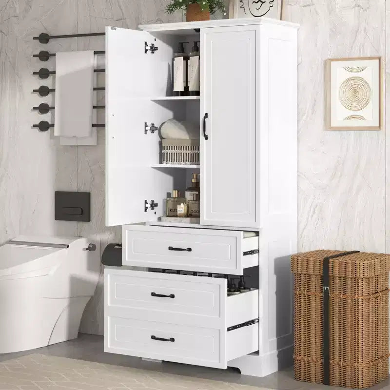 Mobile contenitore da bagno, mobile autoportante con ripiano regolabile, 2 cassetti e 2 ante per bagno, ufficio domestico, cucina, soggiorno e camera da letto