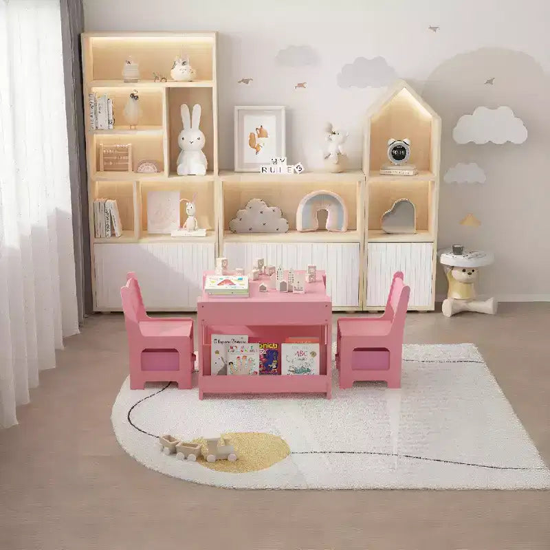 Activiteitentafelset 4-in-1 met afneembaar tafelblad, tafelset met laden en boekenkast, multifunctioneel peutermeubilair om te tekenen en lezen
