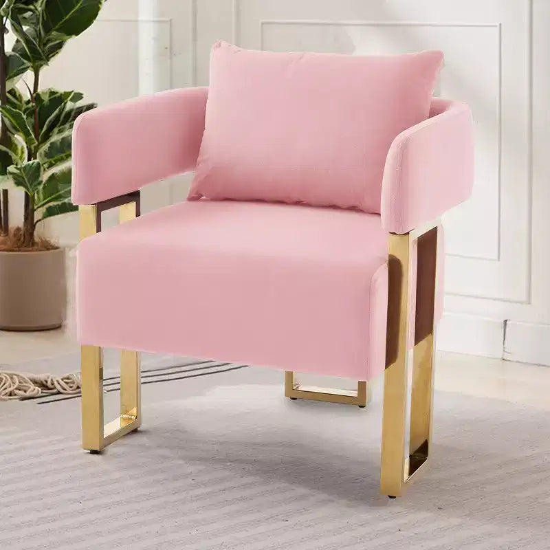 Set van 2 moderne gestoffeerde fauteuils met gouden metalen poten voor woonkamer, slaapkamer of kantoor