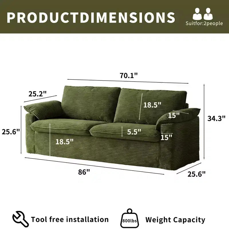 Divanetto a due posti Dyonery 86 Cloud, seduta profonda e cuscini con braccioli larghi, struttura robusta, design ergonomico traspirante