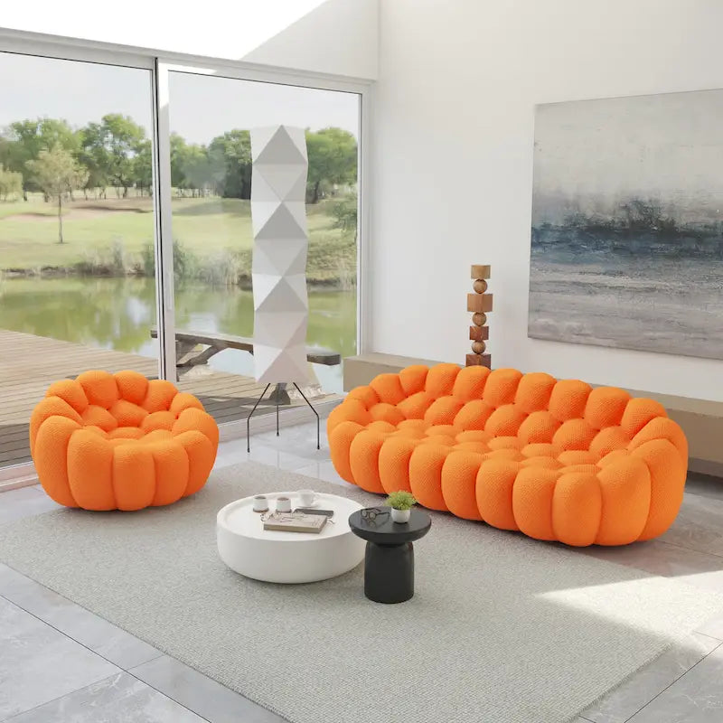 2er-Set 3D-Wabenstoff-Bubble-Sofas, 3-Sitzer-Sofa und Einzelsessel fürs Wohnzimmer