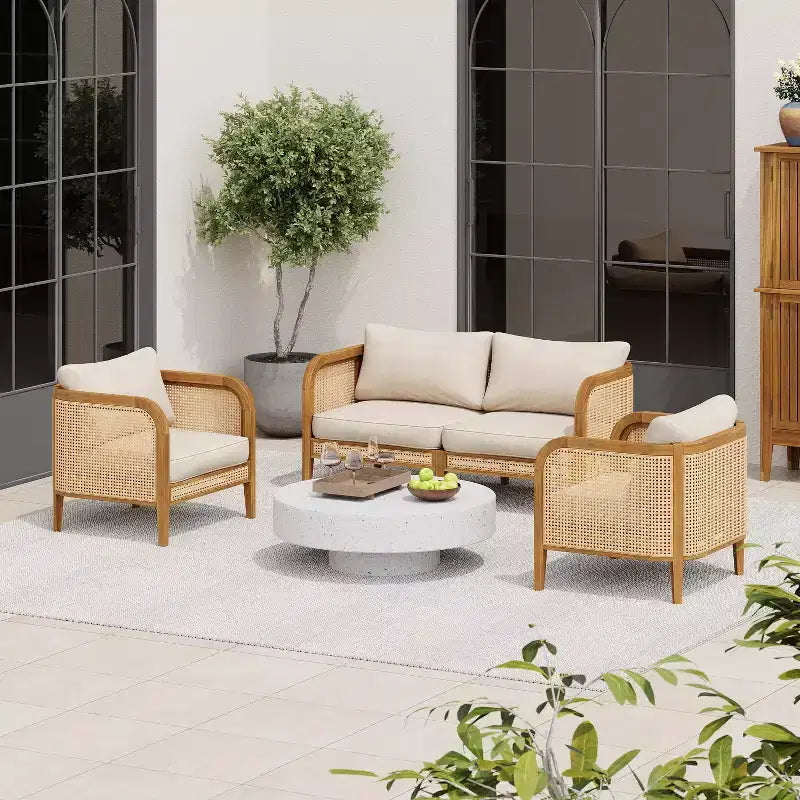 Christopher Knight Home Maciej 3-teiliges rustikales Outdoor-Sitzset aus Akazienholz und Rattan