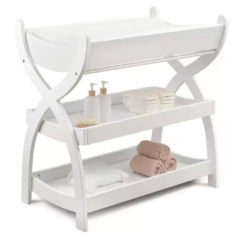 Comfy Cubs Wickeltisch für Babys - Robuste Holzkonstruktion, zeitloses Design mit zwei offenen Ablagen für Babyutensilien