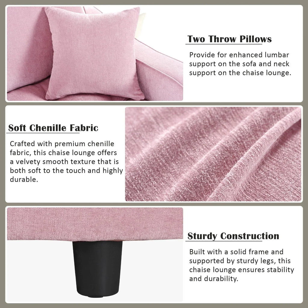 Chaiselongue-Schlafsofa aus Chenille, gepolstertes Sofa mit gesteppter Rückenlehne und 2 abnehmbaren Kissen für das Wohnzimmer