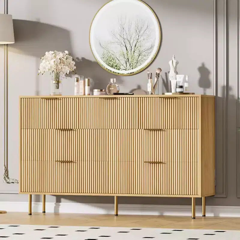 Cassettiera scanalata a 7 cassetti, mobile contenitore moderno in legno, arredo per camera da letto, soggiorno e corridoio