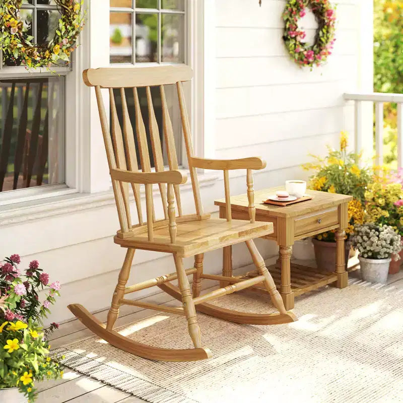 Costway Set aus 2 Schaukelstühlen aus Holz, glänzende Oberfläche, Weiß\ Kaffee