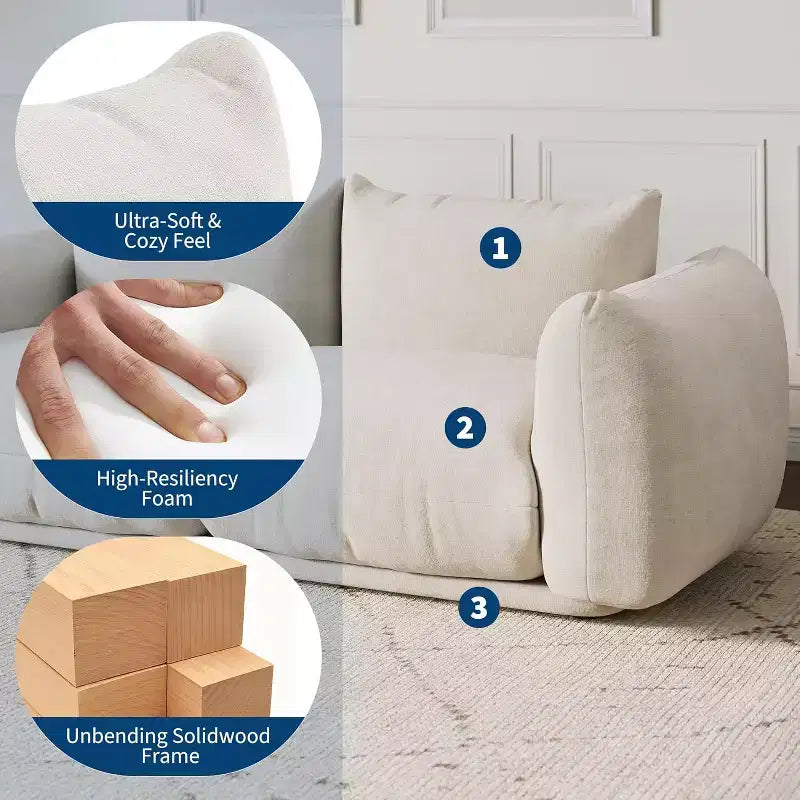 Modulares Zweisitzer-Sofa aus Chenille, Cloud-Sofa mit 2 Sitzplätzen und hochelastischem Schaumstoff, bodenloses Sofa für kleine Räume