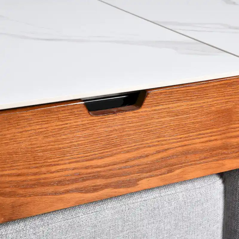 Salontafel met hefblad, verborgen opbergruimte en 4 poefs