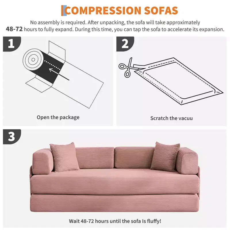 Modernes 79-Futon-Schlafsofa aus Cord für kleine Räume, 5-in-1-Couch mit abnehmbaren Armlehnen und Kissen