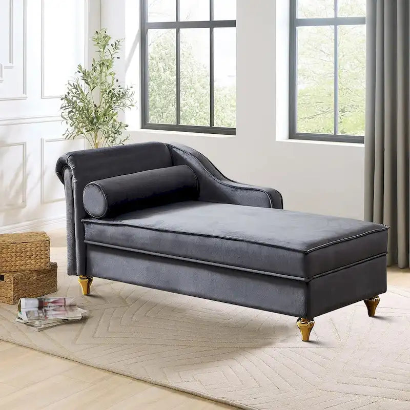 Méridienne élégante de style français en velours avec rangement et coussin