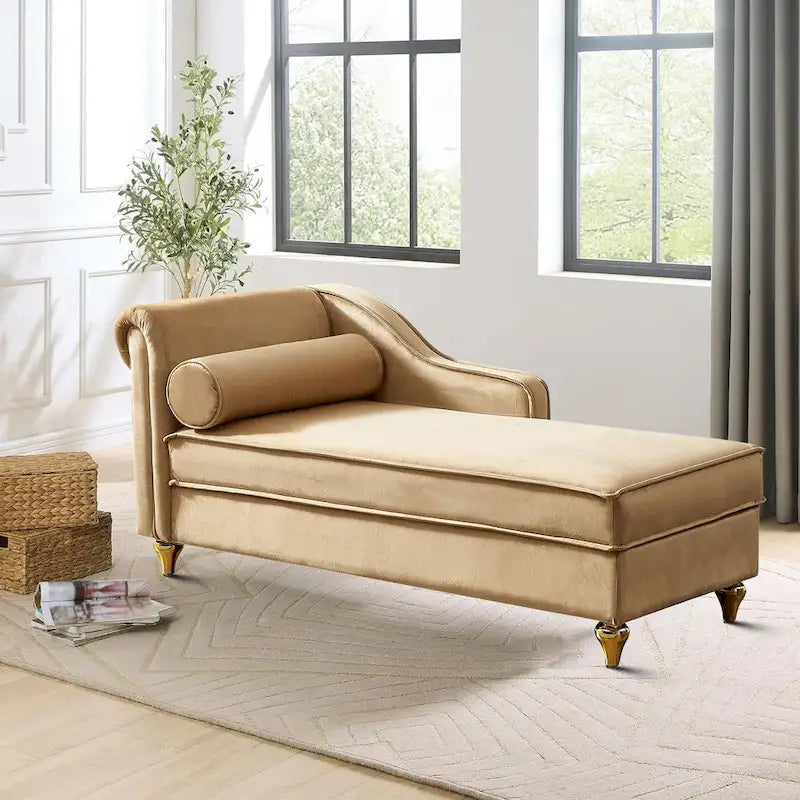 Méridienne élégante de style français en velours avec rangement et coussin