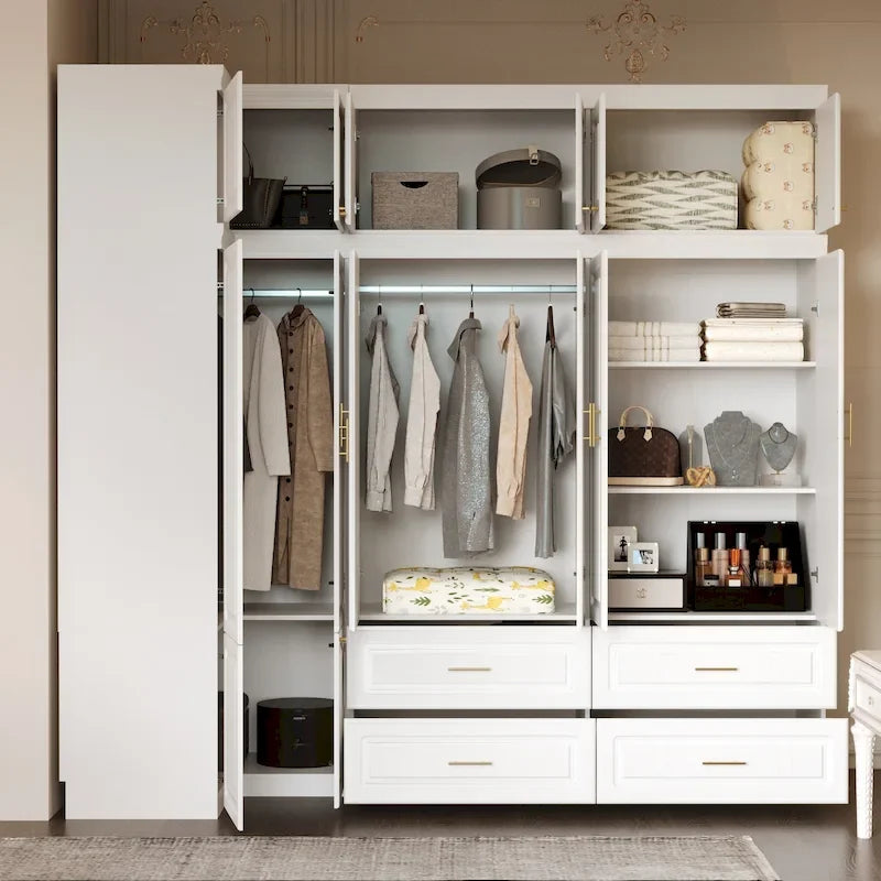 93.9H/74.2H Kleiderschrank, Garderobenschrank mit Kleiderstange, Schubladen und Stauraum