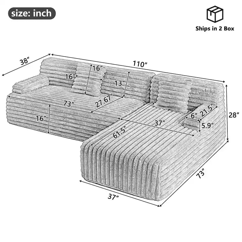 Cloud-Ecksofa, modernes Polstersofa mit 2 Zierkissen, frei kombinierbares Sofa, modulares Ecksofa in L-Form