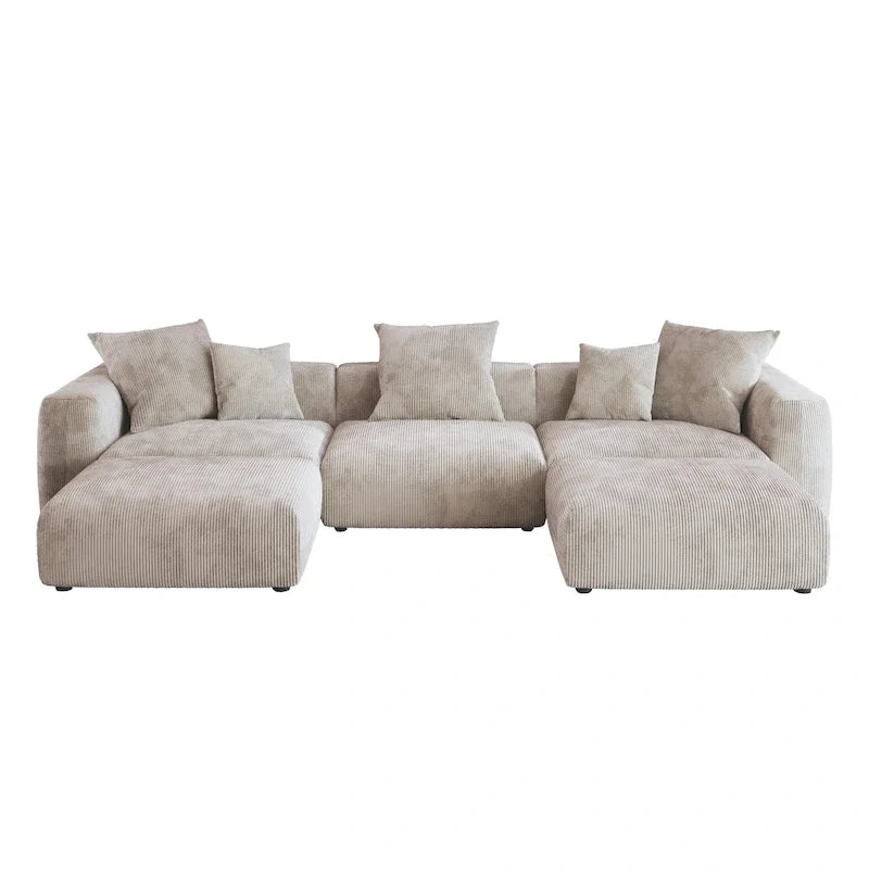 Canapé modulable d’angle de 141.73, canapé en velours côtelé en U avec poufs