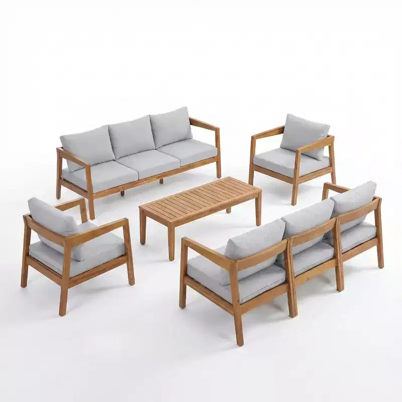 Ensemble de salon de jardin 4/5 pièces en bois d’acacia ModernLuxe, salon d’extérieur avec table basse pour porche/jardin/balcon