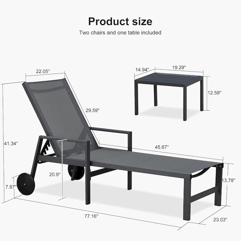 PURPLE LEAF Patio Chaise Lounge Set for 2 Outdoor Chaise Lounger Chair with Aluminum Frame