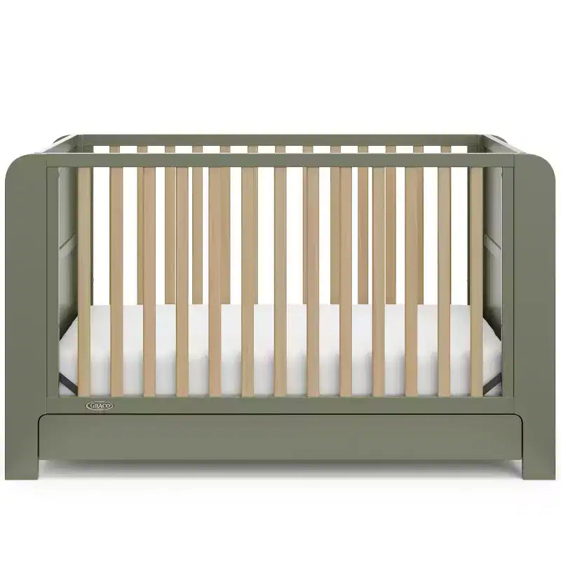 Lit de bébé convertible 4-en-1 avec tiroir et bibliothèques amovibles, sommier réglable