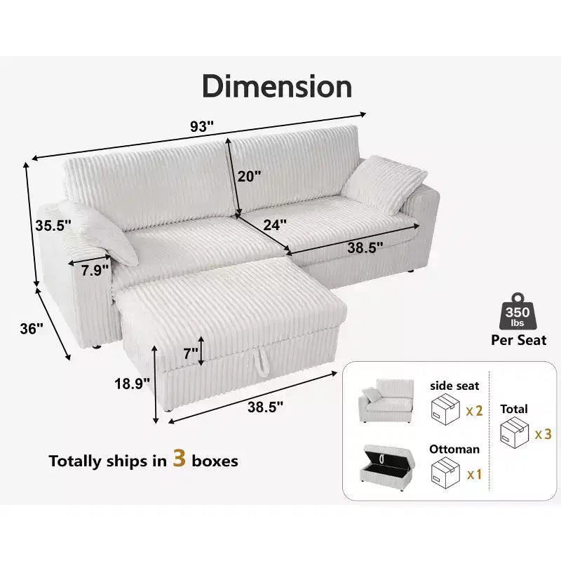 Modulares Cordsofa von Dyonery mit waschbaren Bezügen