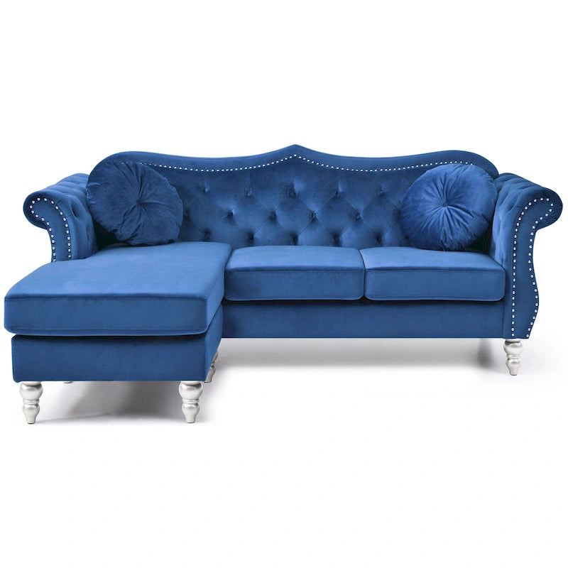 Hollywood-fluwelen bank met omkeerbare chaise longue