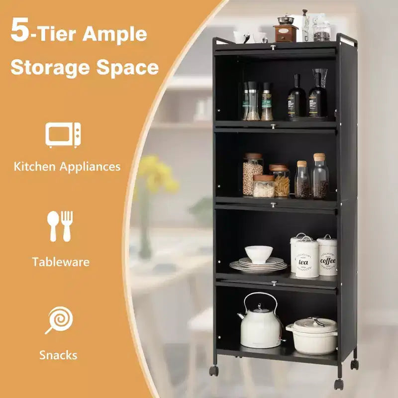 Étagère de cuisine Costway à 5 niveaux avec placard de rangement, support mobile pour micro-ondes et portes relevables, blanc/noir/gris/vert
