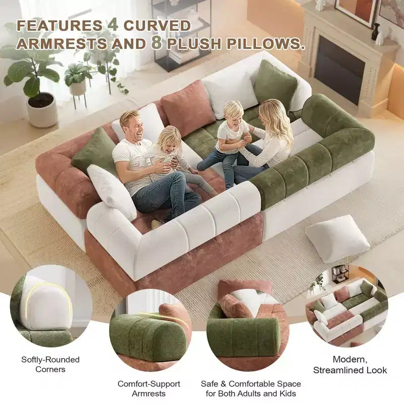 110.23 in. W modulares 4-Sitzer-Chenillesofa im Colorblock-Design mit geschwungenen Armlehnen