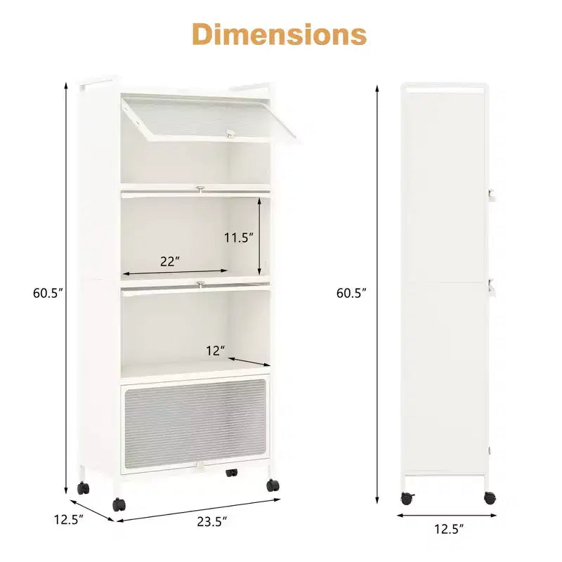 Étagère de cuisine Costway à 5 niveaux avec placard de rangement, support mobile pour micro-ondes et portes relevables, blanc/noir/gris/vert