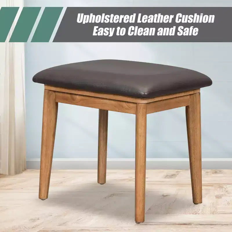 GDFStudio Vita klassieke houten kaptafelset met opklapbaar blad, verborgen spiegel, 3 opberglades en gevoerde kruk