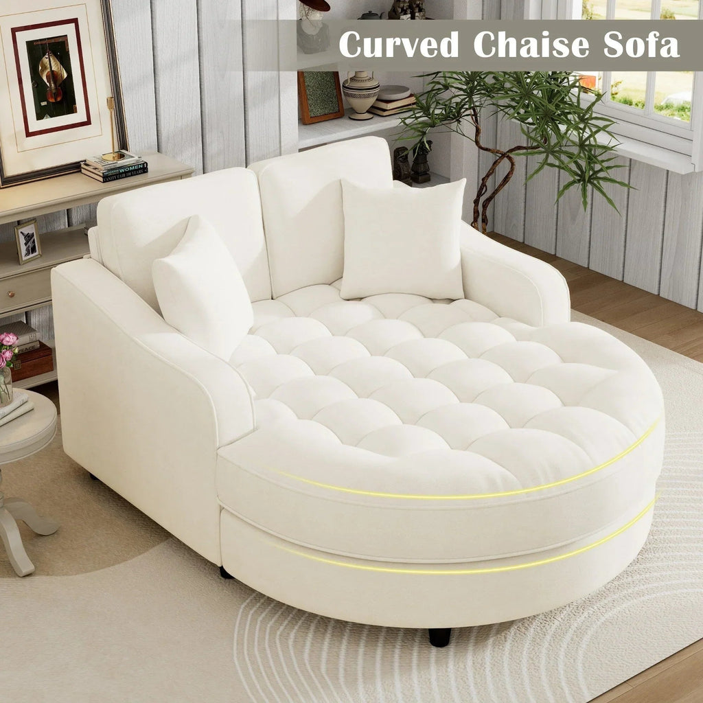 Chaiselongue-Schlafsofa aus Chenille, gepolstertes Sofa mit gesteppter Rückenlehne und 2 abnehmbaren Kissen für das Wohnzimmer