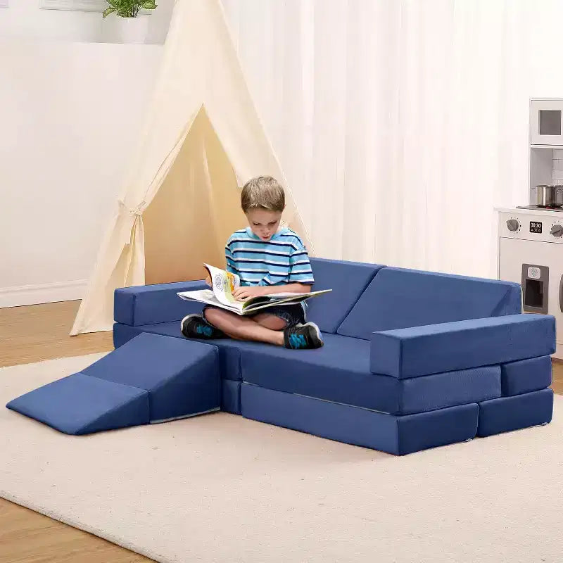 Kletter-Sofa für drinnen, 12-teiliges modulares Spielsofa mit quadratischem Bällebad und Kletterrampe, Spielset mit Polstern