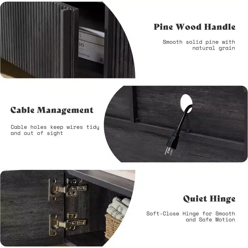 AMERLIFE Meuble TV moderne de 70 au design cannelé avec placards de rangement, pour téléviseurs jusqu'à 80, meuble de divertissement en bois, console multimédia pour le salon
