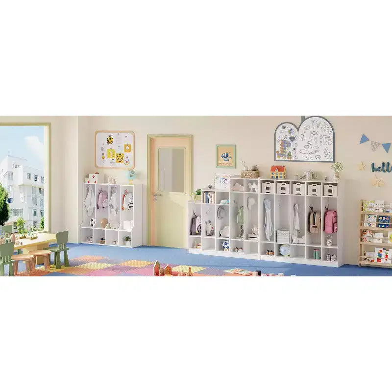 Acekool Garderobenschrank für Kinder mit 4 Fächern und 8 Haken für Klassenzimmer, Kinderzimmer und Zuhause