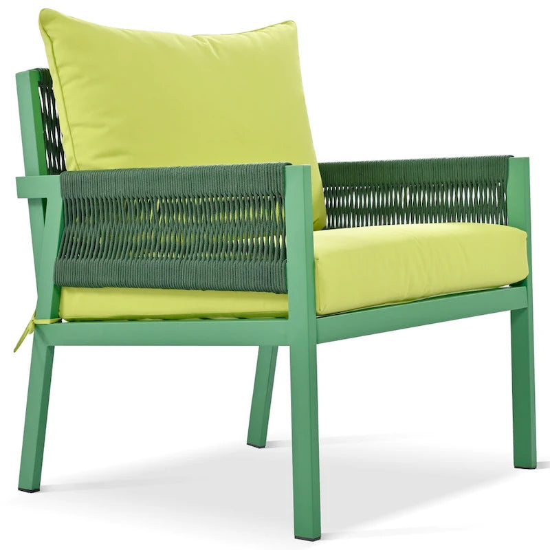 4-delige tuinmeubelset, loungeset voor buiten met tafel van gehard glas, diepe zit en dikke kussens