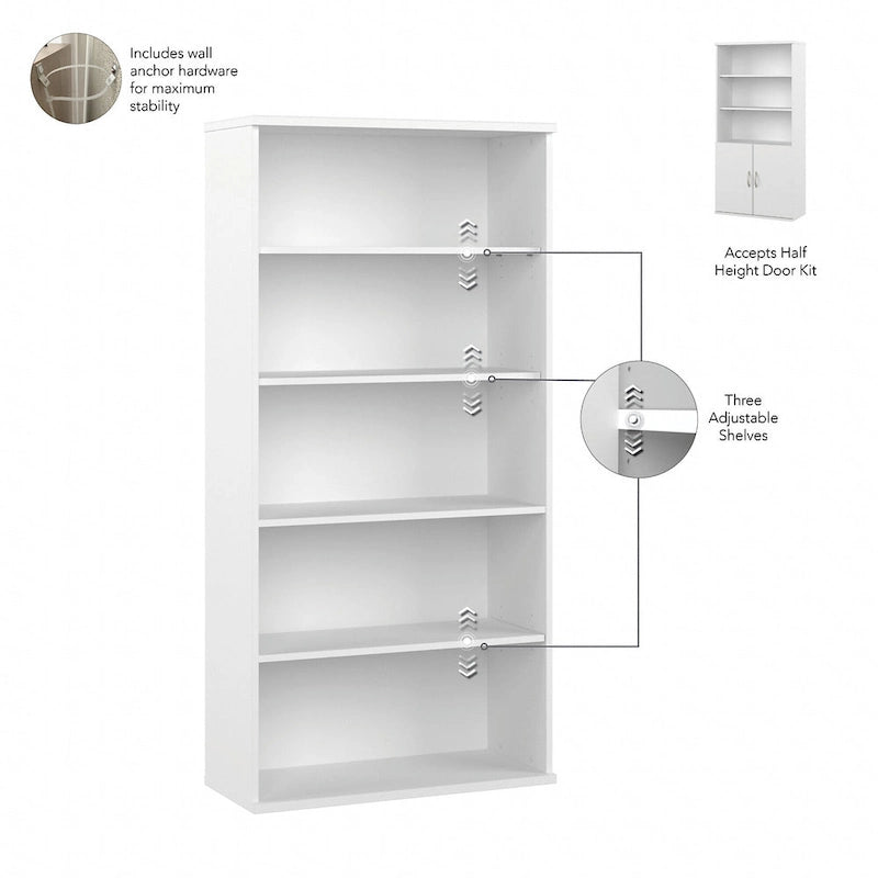 Hoge boekenkast met 5 planken en deuren