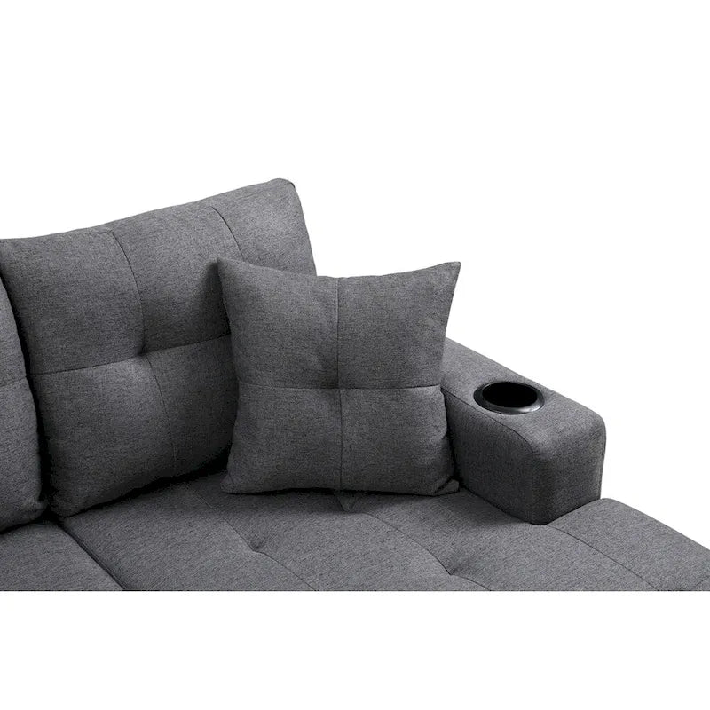 Wohnzimmer-Ecksofa mit L-förmiger Chaiselongue und Becherhalter