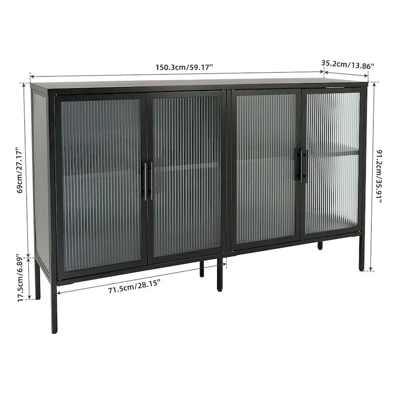 Metallschrank mit gehärteter Glasscheibe und verstellbarem Einlegeboden
