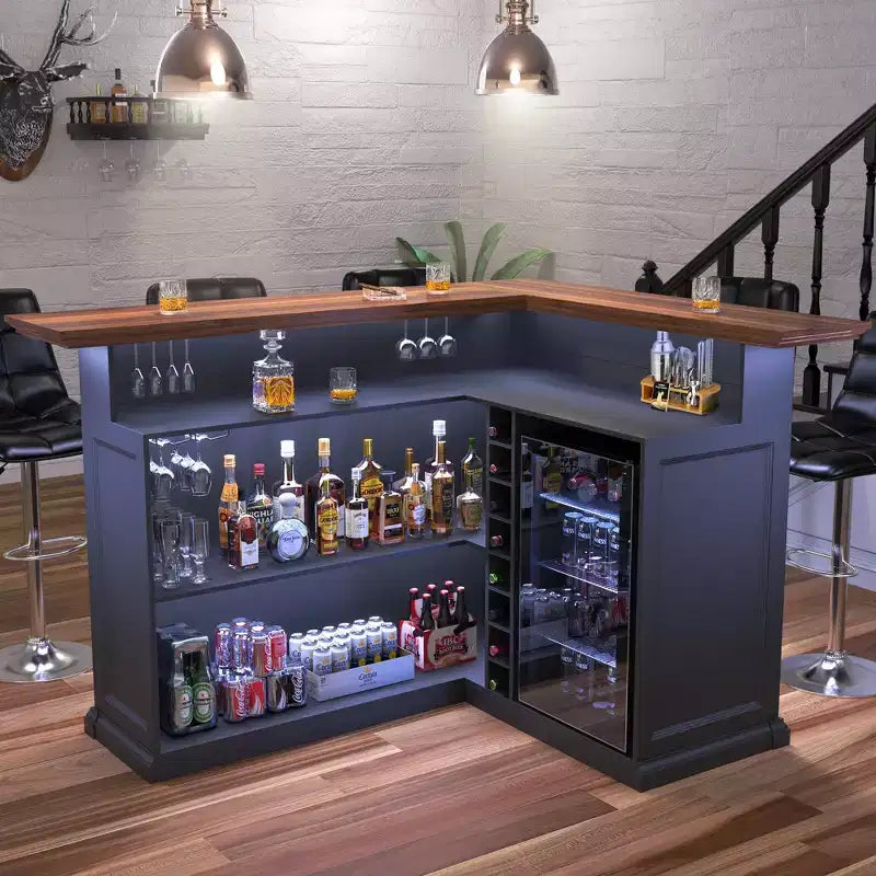 GDLF L-vormige barkast voor thuis met ruimte voor een koelkast, extra grote moderne bar voor de kelder