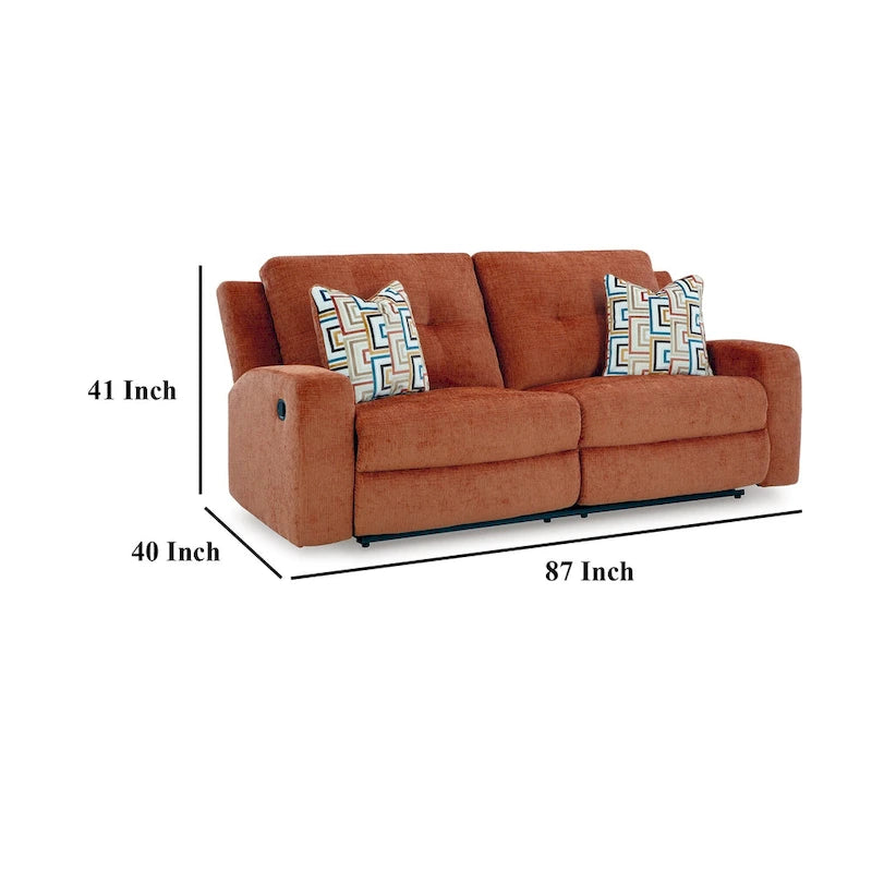 87 handmatige relaxbank met gecapitonneerde rugleuning en 2 sierkussens | kruidige oranje kleur