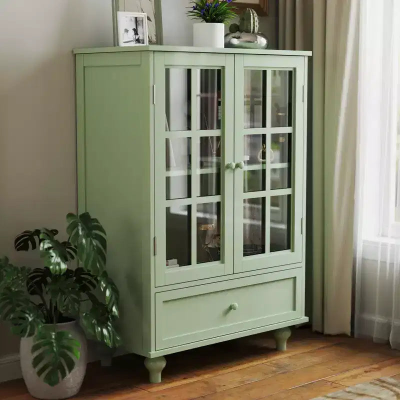 Aufbewahrungsschränke, holzerner Bodenschrank mit 1 Schublade und 2 Glastüren, Sideboard im Landhausstil mit Stauraum für das Wohnzimmer