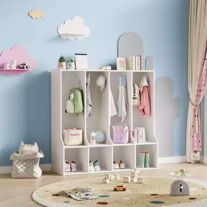 Acekool Garderobenschrank für Kinder mit 4 Fächern und 8 Haken für Klassenzimmer, Kinderzimmer und Zuhause