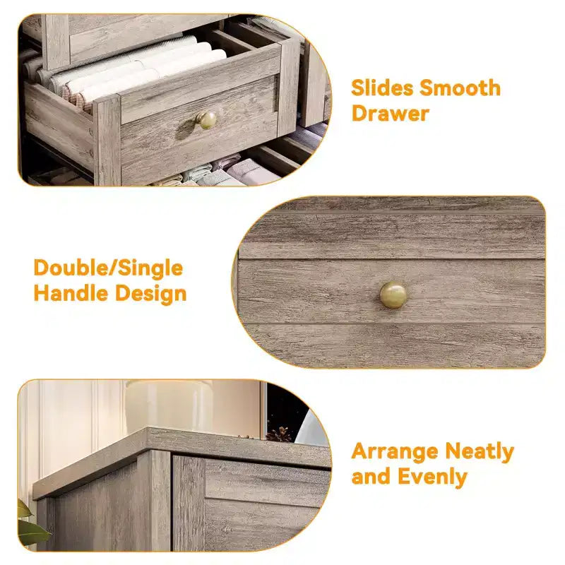 Commode en bois à 12 tiroirs pour chambre, meuble TV moderne et large pour téléviseur de 65 pouces, commode en bois, rangement champêtre pour vêtements dans le salon